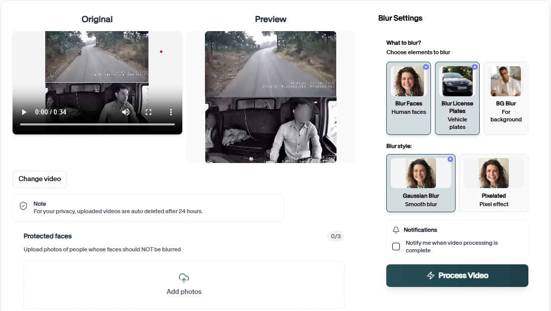 Select Blur Preferences for Dashcam Videos